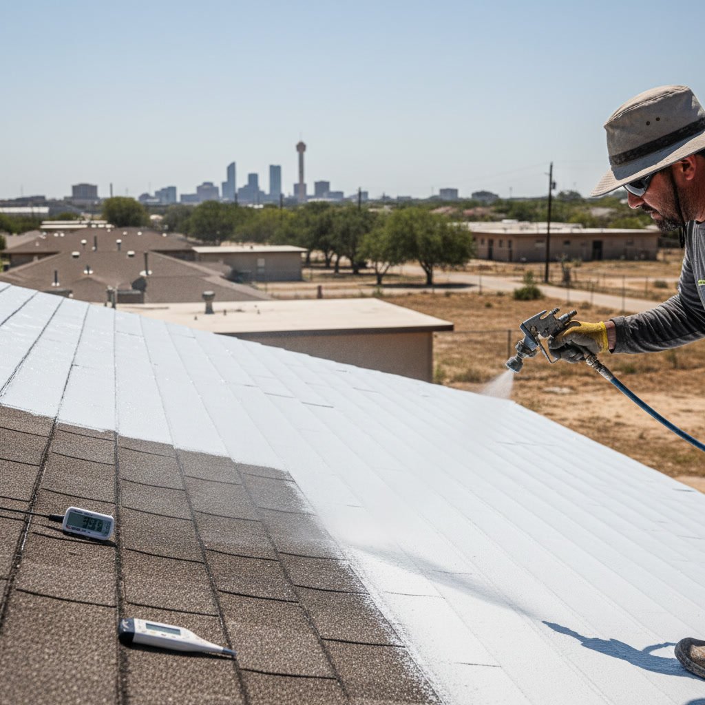Different roof coating types applied to residential roofs in Texas heat