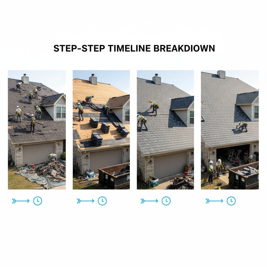 Roofing materials and underlayment being installed on residential roof deck