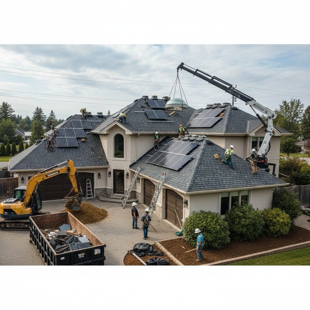 Completed residential roof installation with clean job site