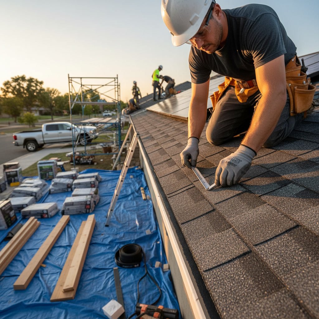 Completed roof replacement installation with clean finished appearance