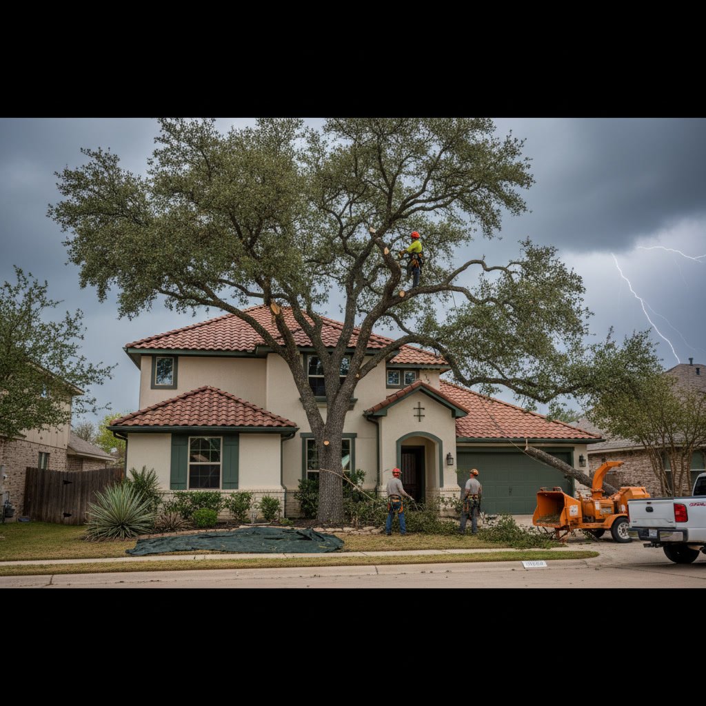 Professional roofer securing metal roof panels and checking fasteners for storm preparation