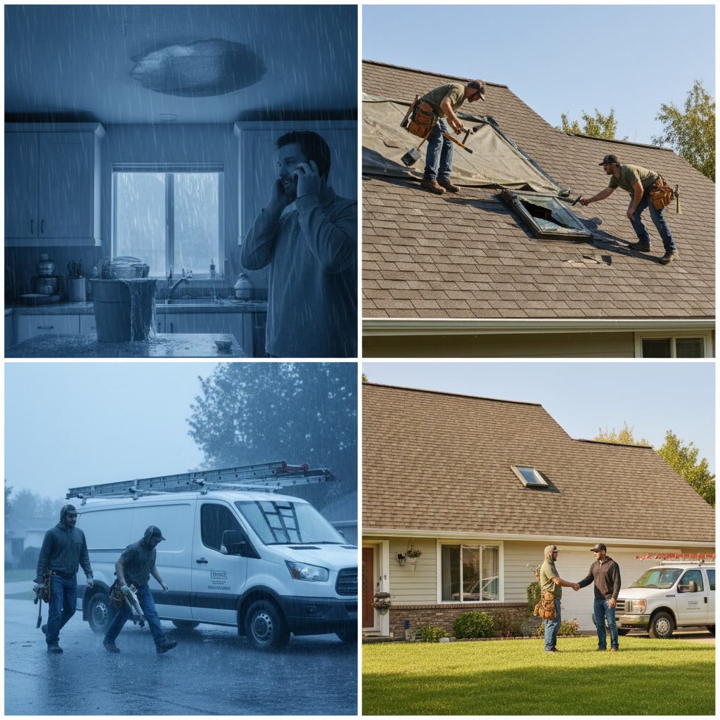Professional roofer performing permanent repair on residential roof